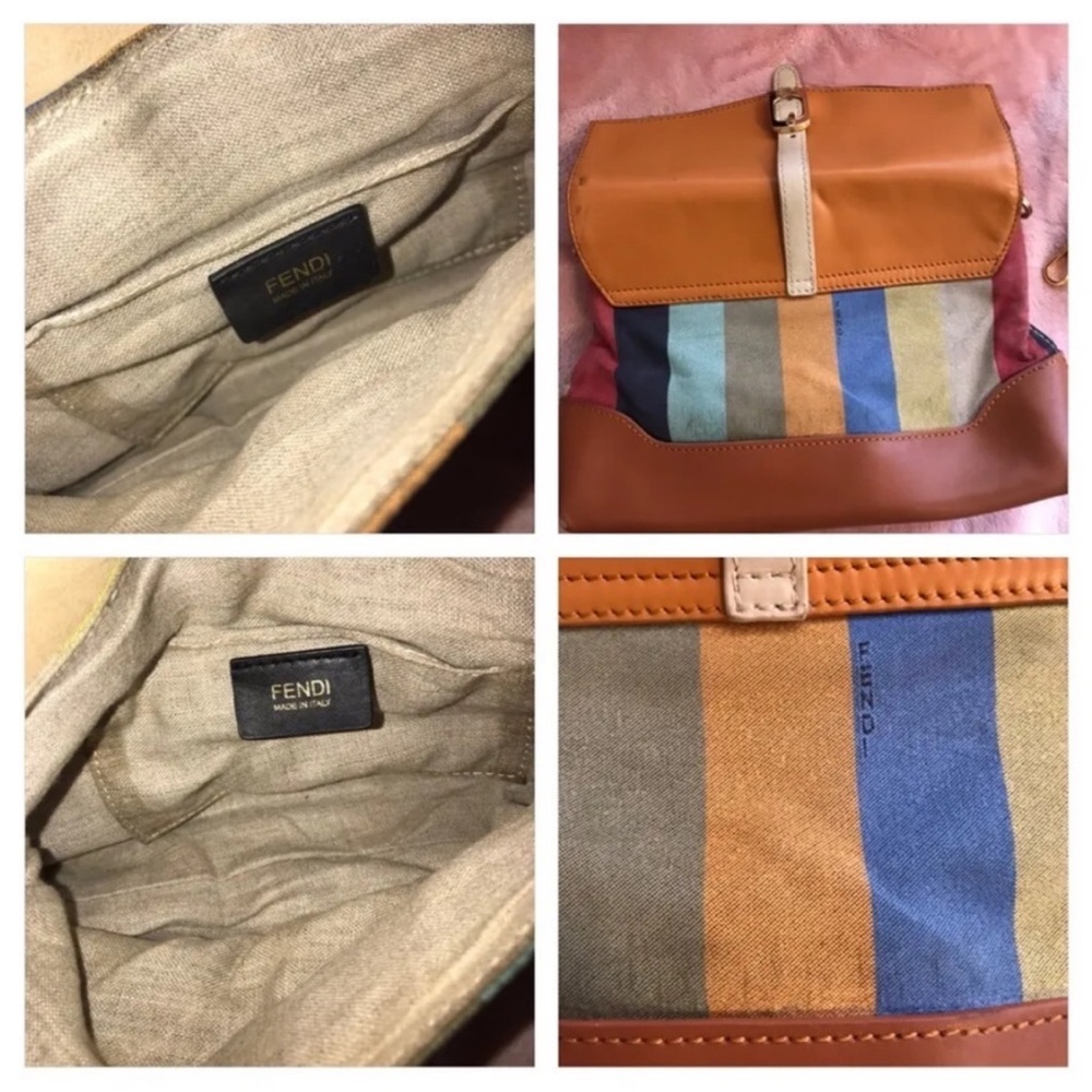 Fendi Multicolor Striped Canvas and Tan Leather Shoulder Bag - Picture 11 of 16